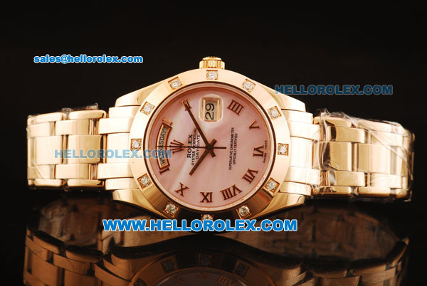 Rolex Day-Date Automatic Rose Gold Case with Diamond Bezel and Pink Dial-Rose Gold Strap - Click Image to Close